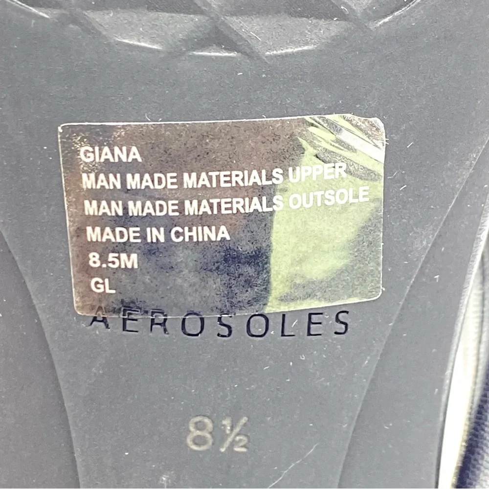 Aerosoles Size 8.5 Black Faux Leather Square Toe Heels Dress Sandals Shoes‎